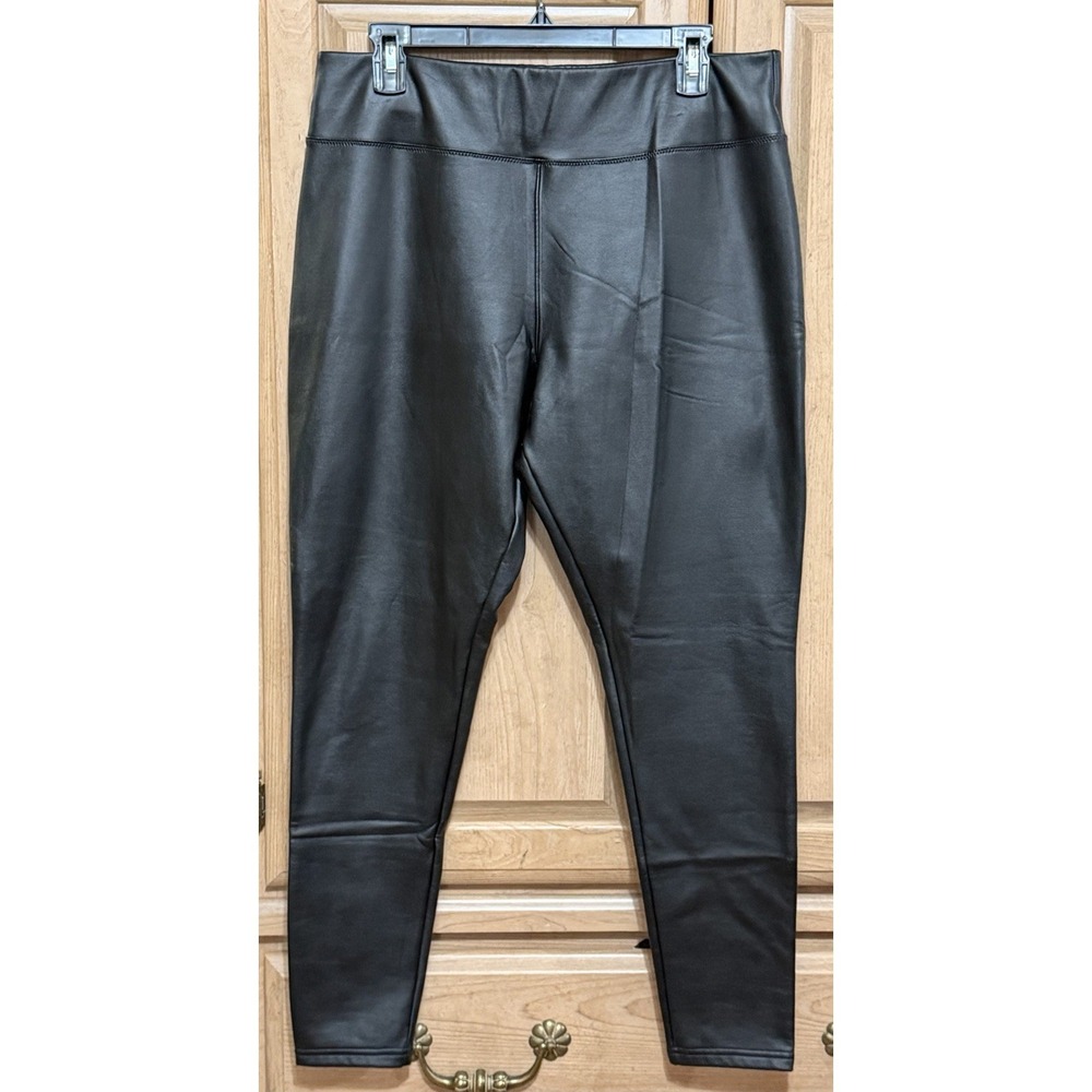 Nordstrom Rack Womens Faux Leather Leggings‎ Pants Sz L Black High Rise Stretch